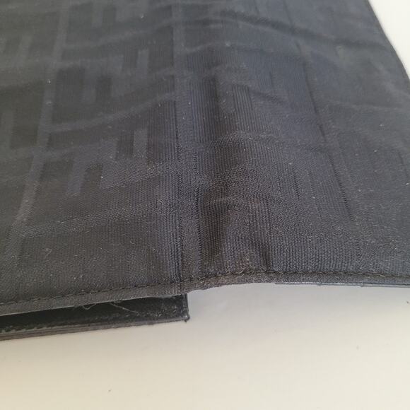 Fendi Zucca Nylon Leather Wallet Wallet Black Envelope Large Logo Clasp - Picture 10 of 13